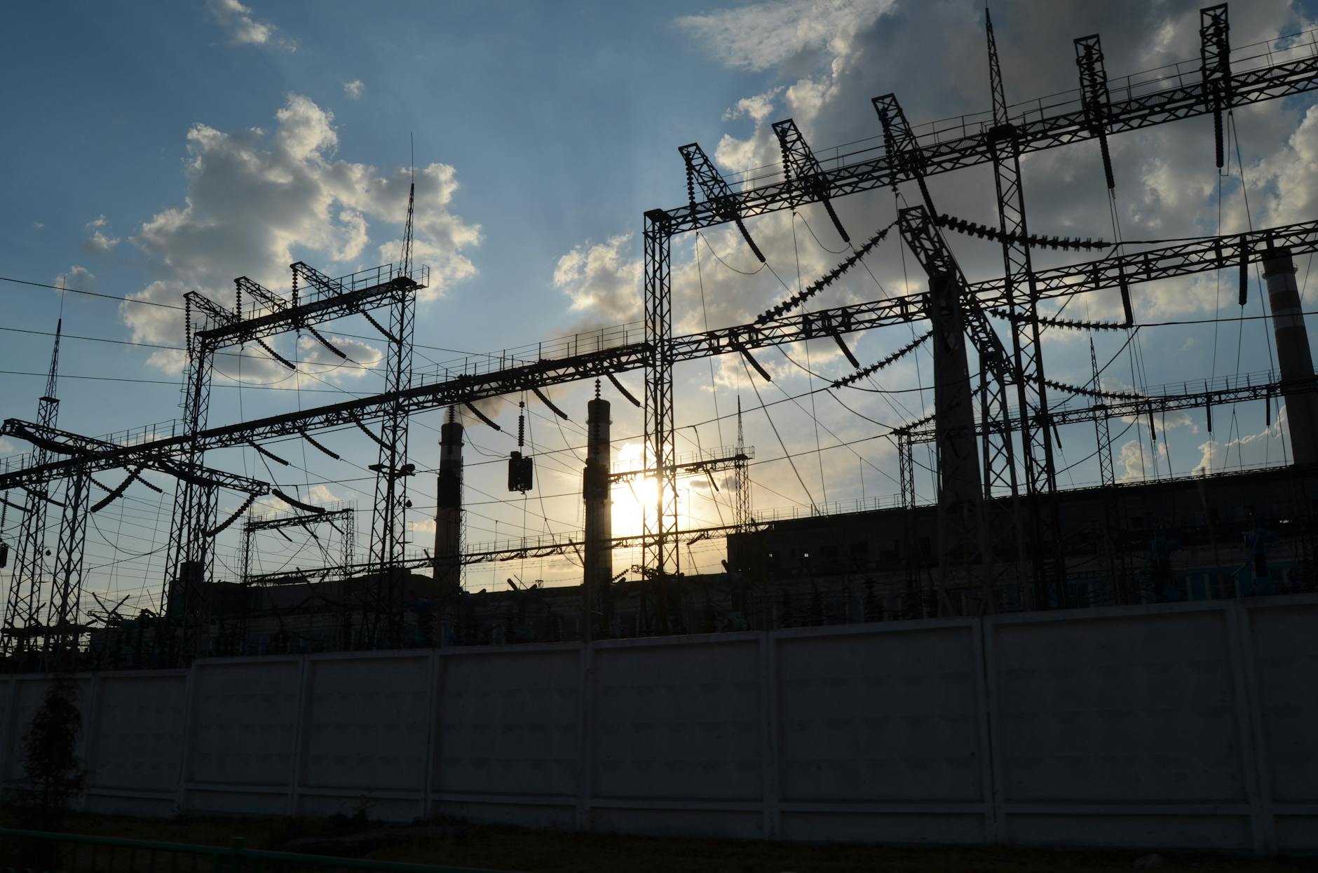 silhouette of electrical power substation