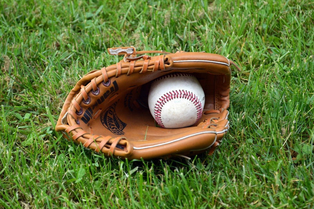 Free baseball glove grass closeup