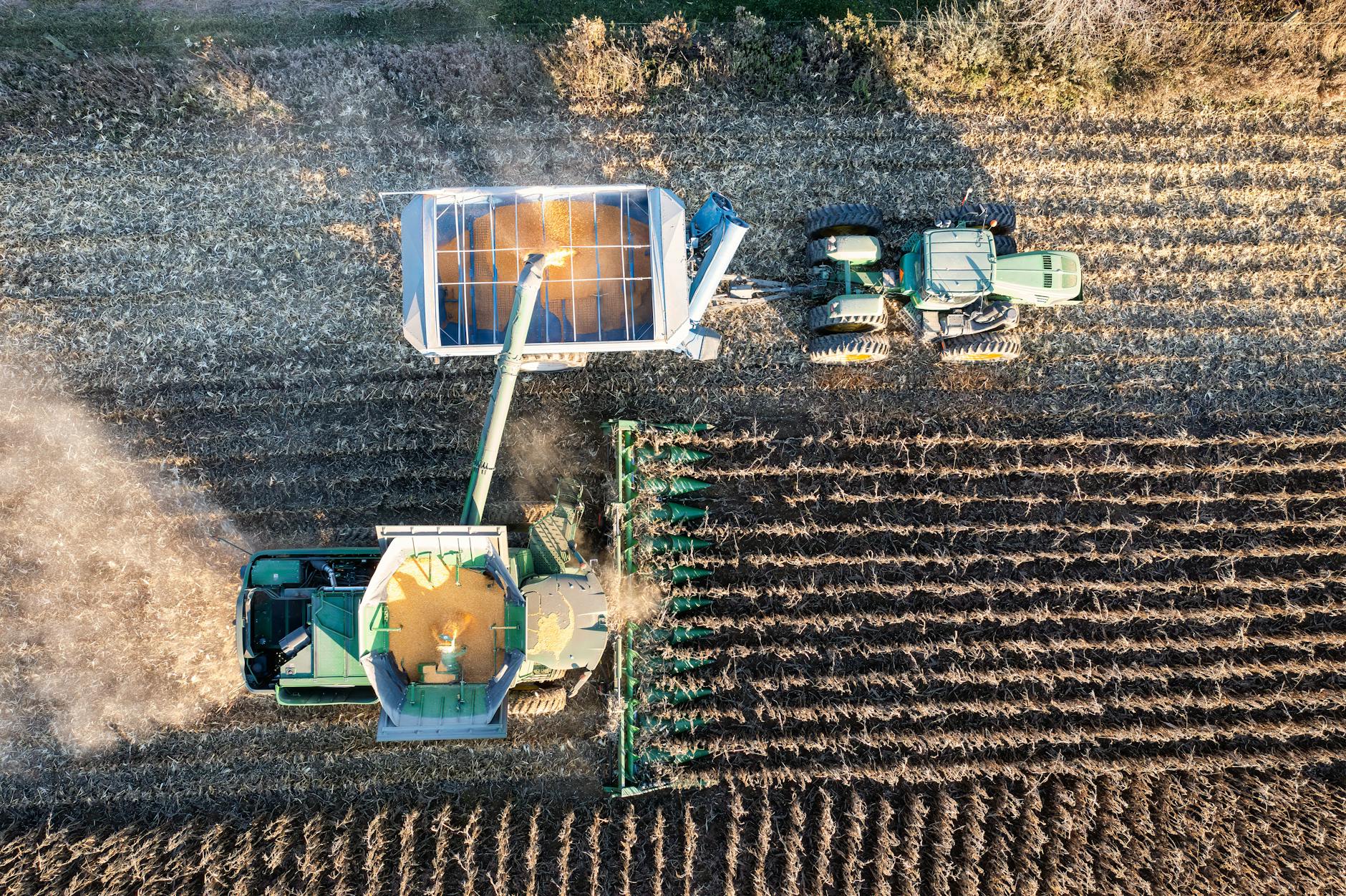 tractors on a field seen from above